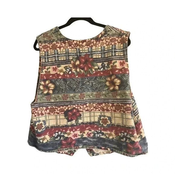 Vintage DAK‎ denim floral vest, cottage core size 3X - Picture 3 of 3